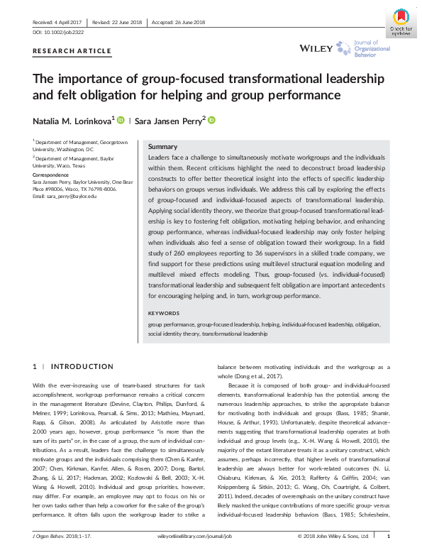(PDF) The importance of group-focused transformational leadership and ...