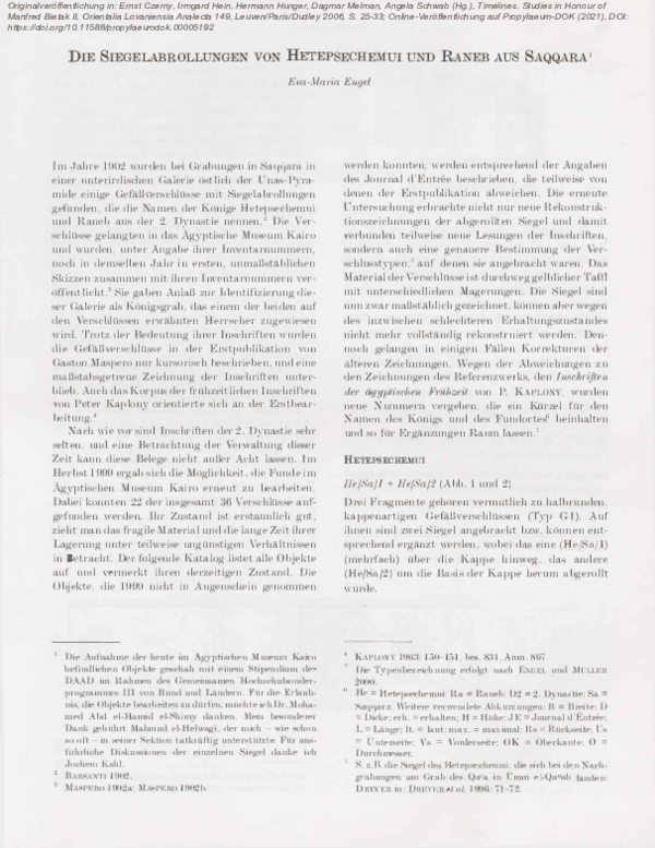 (PDF) Die Siegelabrollungen von Hetepsechemui und Raneb aus Saqqara