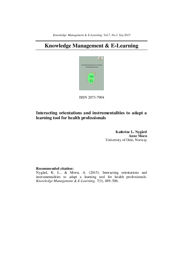 (PDF) Interacting orientations and instrumentalities to adapt a ...