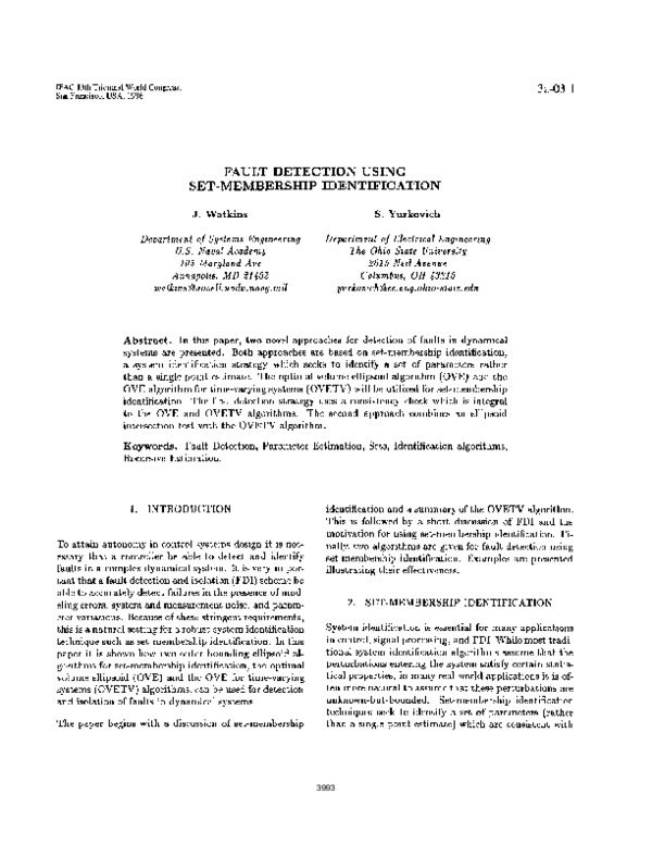 (PDF) Fault Detection using Set Membership Identification for Micro ...
