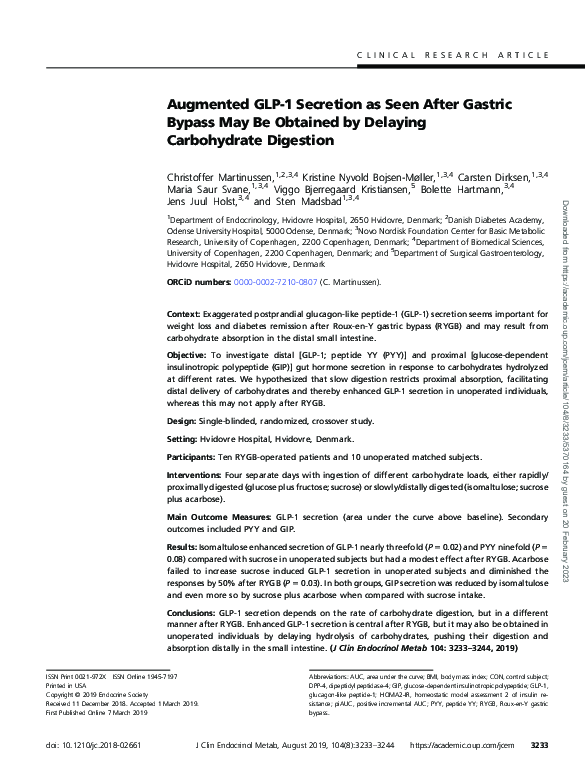Photo inspiration: Pdf Augmented Glp 1 Secretion As Seen After Gastric Bypass Photo Inspiration