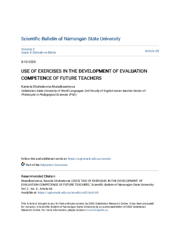 (PDF) Use of Exercises in the Development of Evaluation Competence of ...