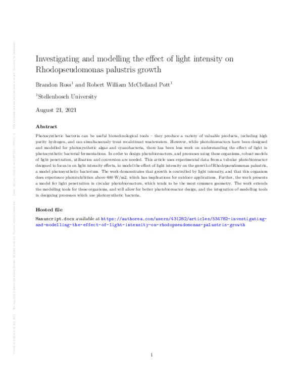 (PDF) Investigating and modelling the effect of light intensity on ...