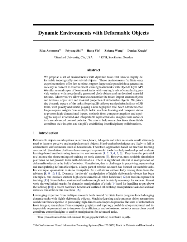 (PDF) Dynamic Environments with Deformable Objects