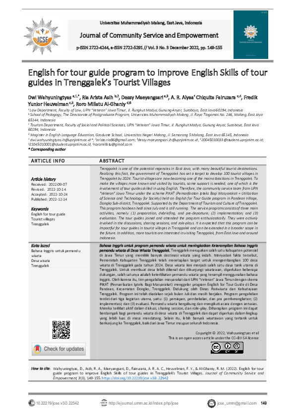 (PDF) English for tour guide program to improve English Skills of tour ...
