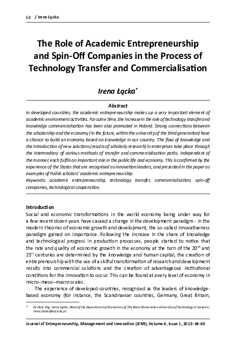 (PDF) The Role of Academic Entrepreneurship and Spin-Off Companies in ...