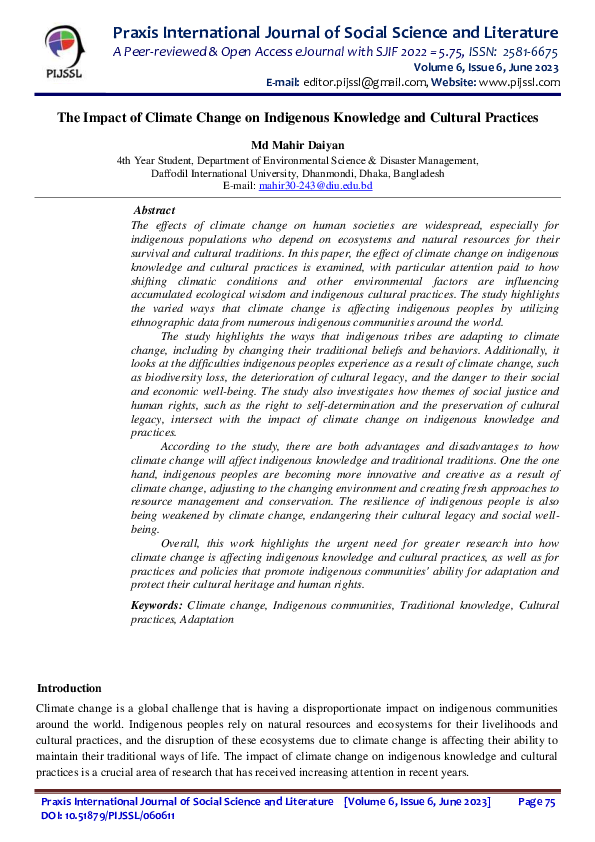 (PDF) The Impact of Climate Change on Indigenous Knowledge and Cultural ...