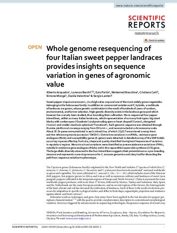 (PDF) Whole genome resequencing of four Italian sweet pepper landraces ...