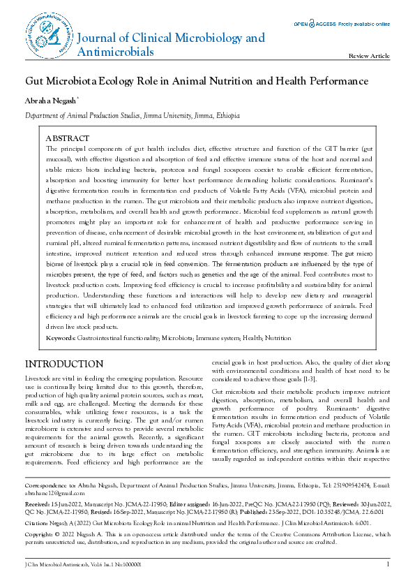 (PDF) Gut Microbiota Ecology Role in Animal Nutrition and Health ...