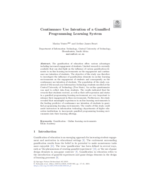 (PDF) Continuance Use Intention of a Gamified Programming Learning System