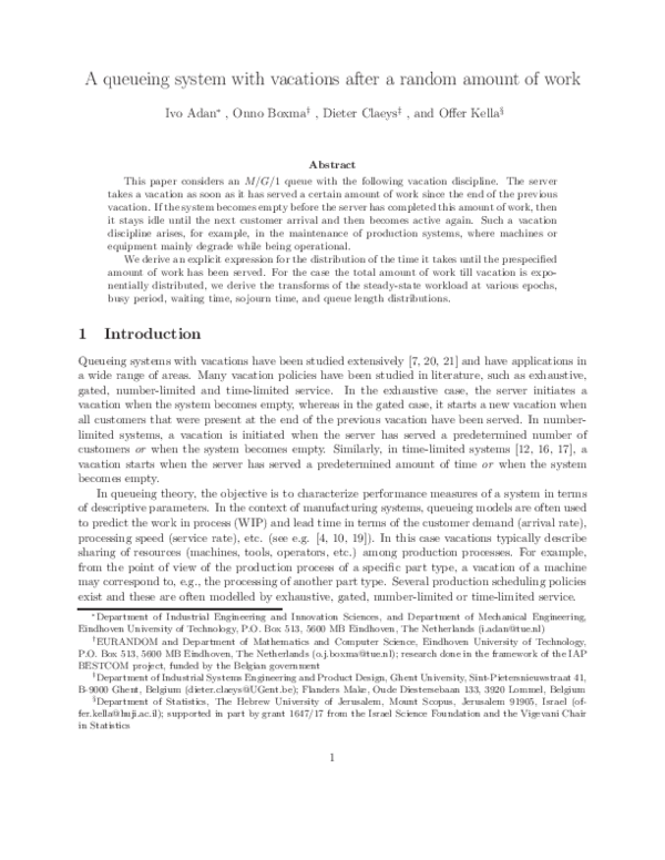 (PDF) A Queueing System with Vacations after a Random Amount of Work