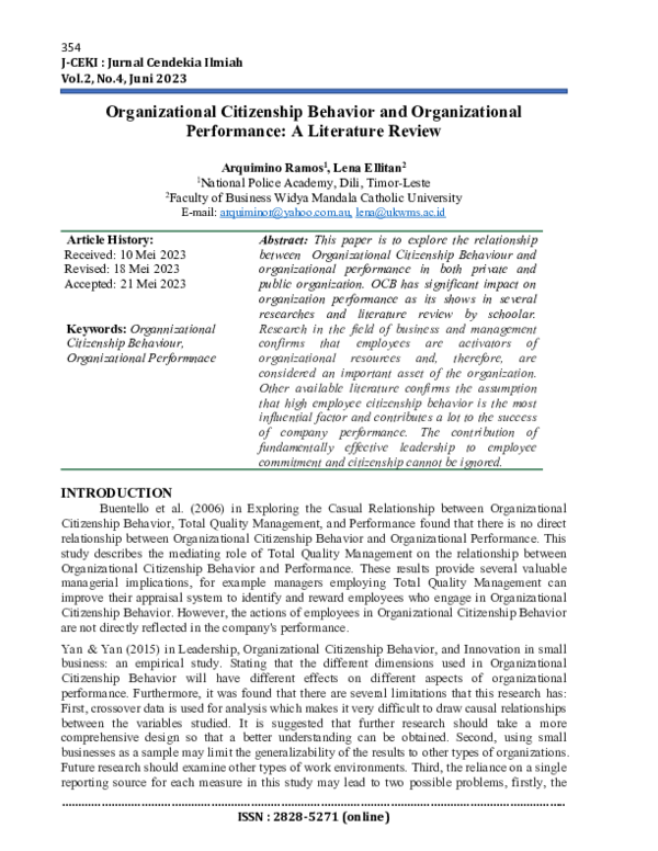 (PDF) Organizational Citizenship Behavior and Organizational ...
