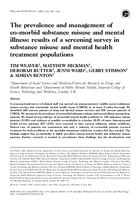 (PDF) The prevalence and management of co-morbid substance misuse and ...