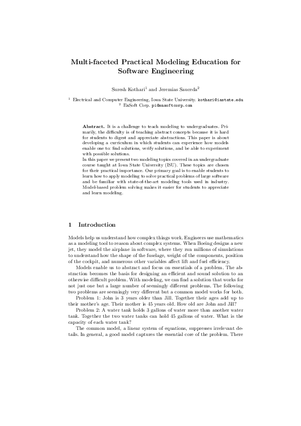 (PDF) Multi-faceted Practical Modeling Education for Software Engineering
