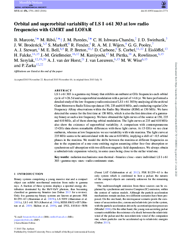 (PDF) Orbital and superorbital variability of LS I +61 303 at low radio ...