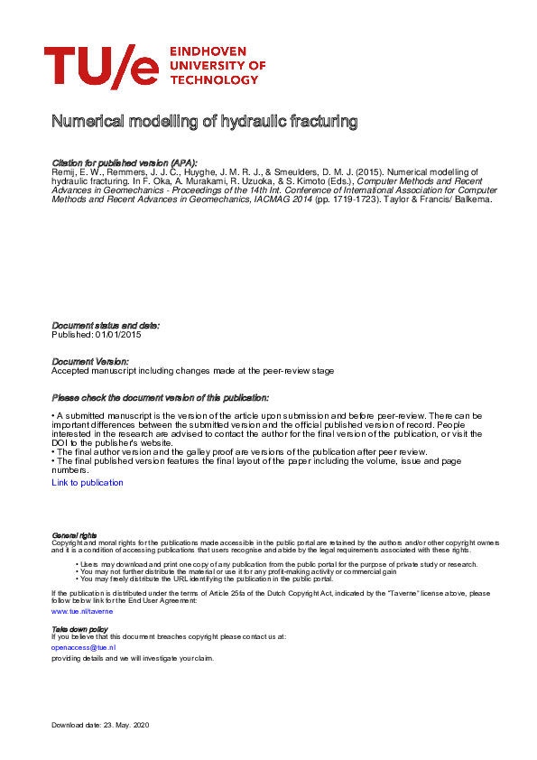 (PDF) Numerical modelling of hydraulic fracturing