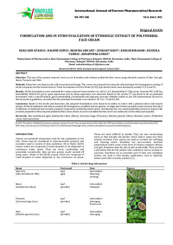 (PDF) FORMULATION AND IN VITRO EVALUATION OF ETHANOLIC EXTRACT OF ...