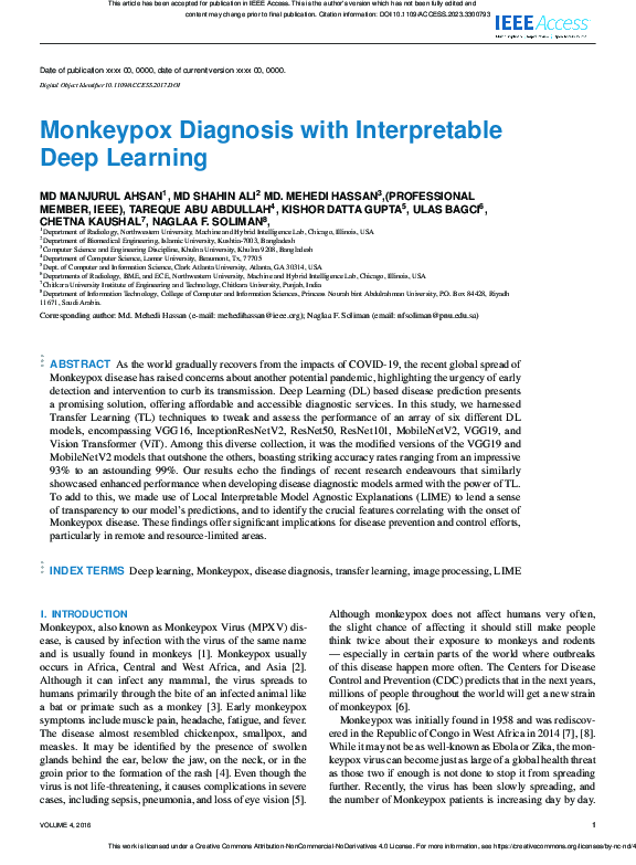 (PDF) Monkeypox Diagnosis with Interpretable Deep Learning | Joyece ...