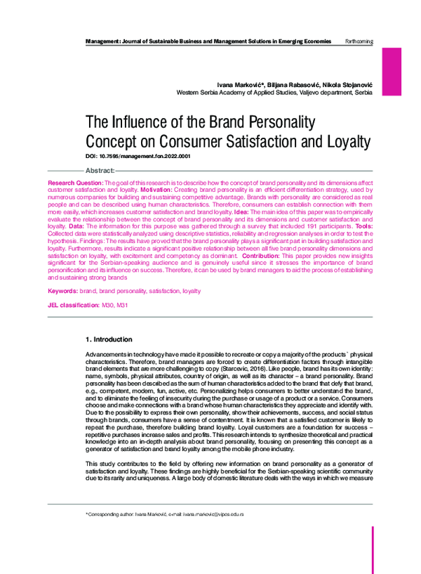 (PDF) The Influence of the Brand Personality Concept on Consumer ...