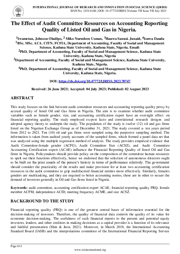 (PDF) The Effect of Audit Committee Resources on Accounting Reporting ...