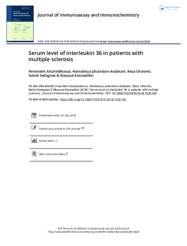 (PDF) Serum level of interleukin 36 in patients with multiple sclerosis