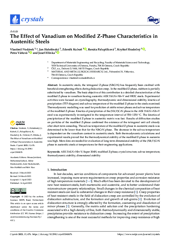 (PDF) The Effect of Vanadium on Modified Z-Phase Characteristics in ...