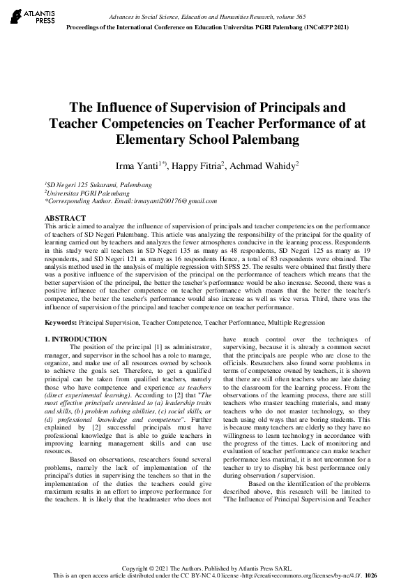 (PDF) The Influence of Supervision of Principals and Teacher ...