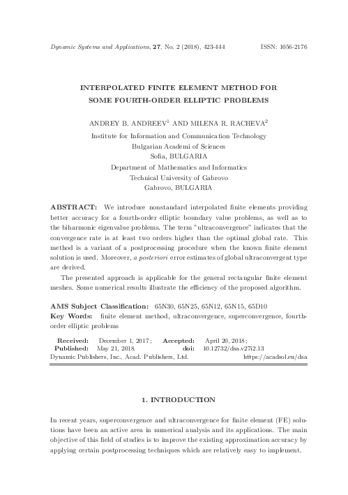(PDF) Interpolated Finite Element Method for Some Fourth-Order Elliptic ...