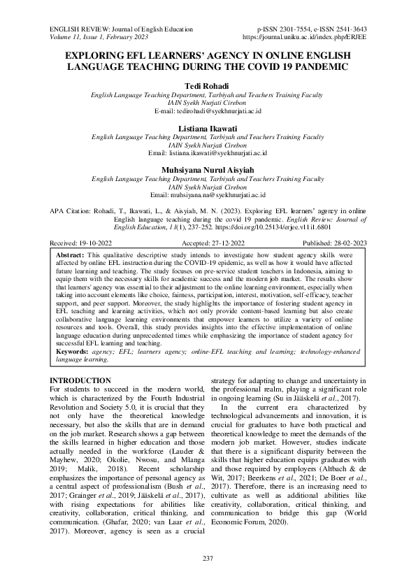 (PDF) Exploring Efl Learners’ Agency in Online English Language ...