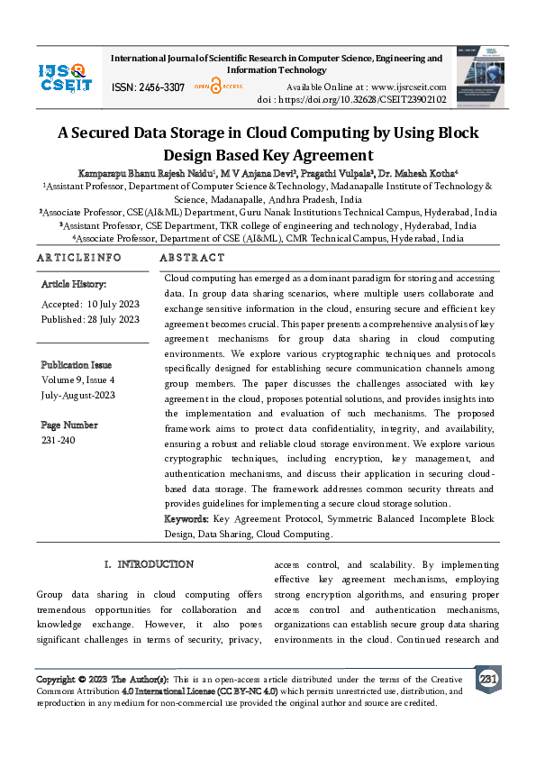 (PDF) A Secured Data Storage in Cloud Computing by Using Block Design ...
