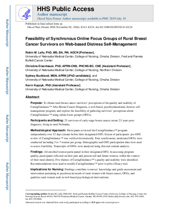 (PDF) Feasibility of Synchronous Online Focus Groups of Rural Breast ...