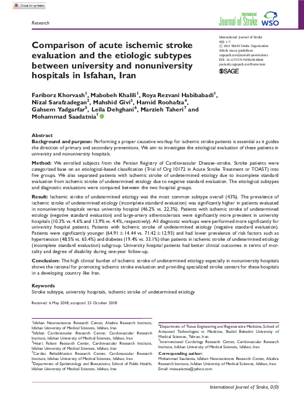 (PDF) Comparison of acute ischemic stroke evaluation and the etiologic ...