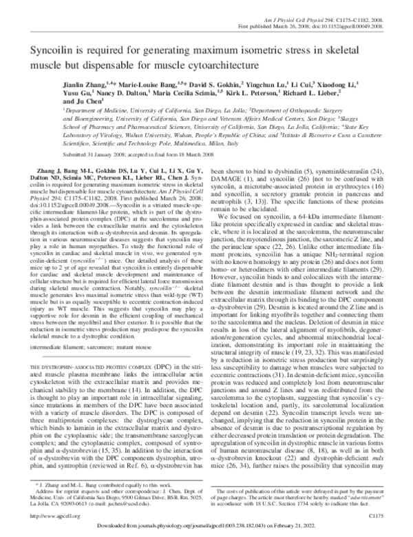 (PDF) Syncoilin is required for generating maximum isometric stress in ...