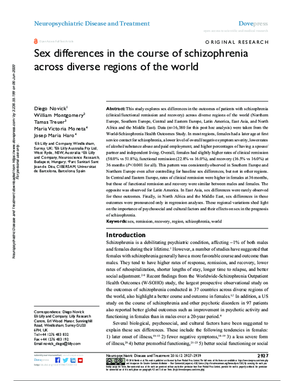 (PDF) Sex differences in the course of schizophrenia across diverse ...
