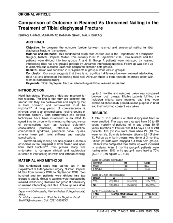 (PDF) Comparison of outcome in reamed vs unreamed nailing in the ...