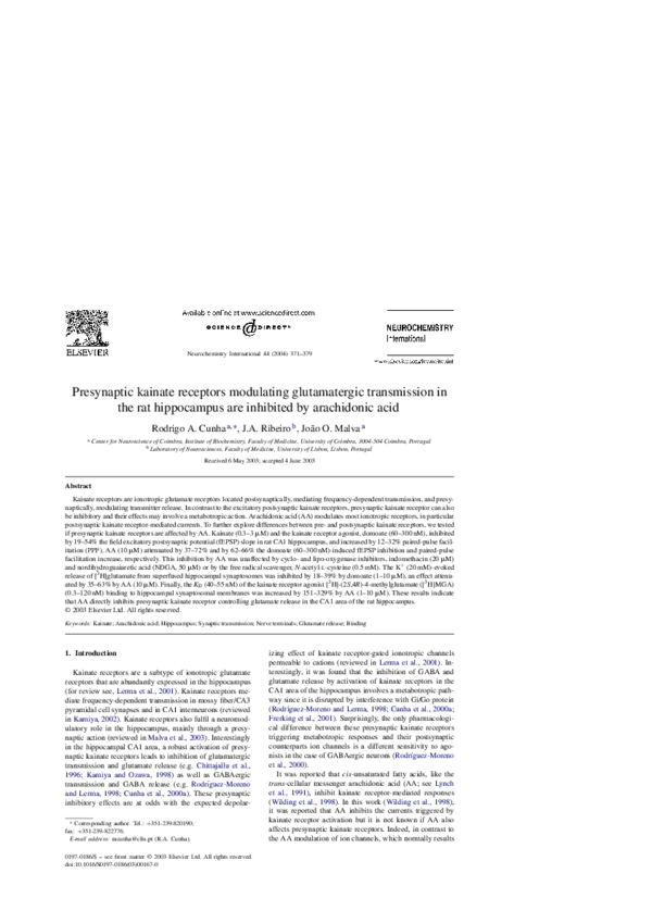 (PDF) Presynaptic kainate receptors modulating glutamatergic ...