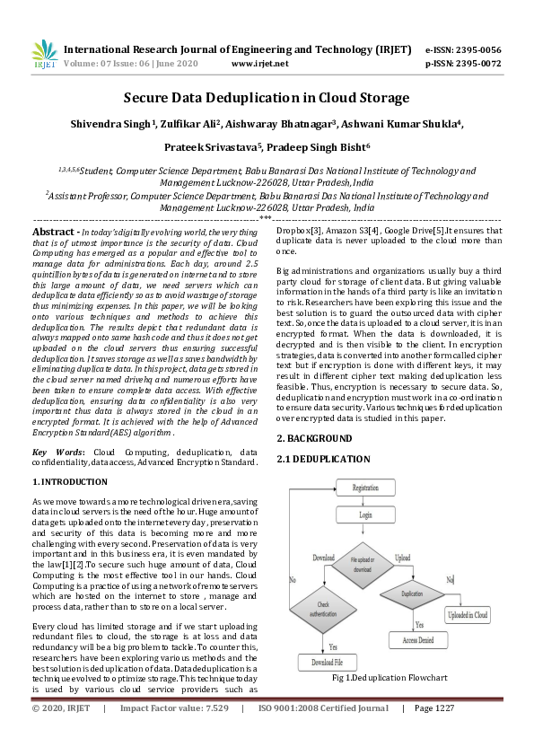 (PDF) Secure Data Deduplication on Cloud Storage | Shivansh Mishra ...