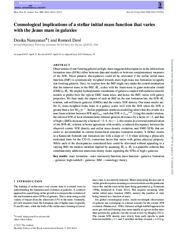 (PDF) Cosmological implications of a stellar initial mass function that ...