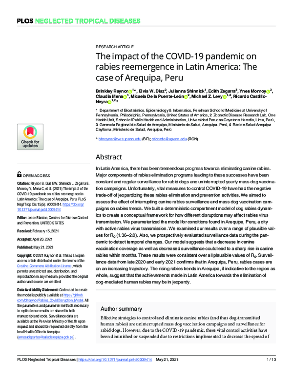 (PDF) The impact of the COVID-19 pandemic on rabies reemergence in ...