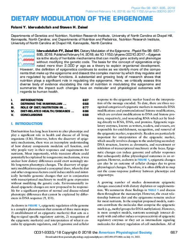 (PDF) Dietary Modulation of the Epigenome