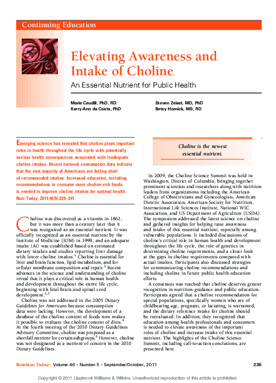(PDF) Elevating Awareness and Intake of Choline