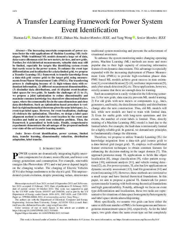 (PDF) A Transfer Learning Framework for Power System Event Identification