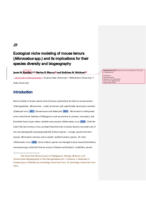 (PDF) Ecological niche modeling of mouse lemurs (Microcebus spp.) and its implications for their