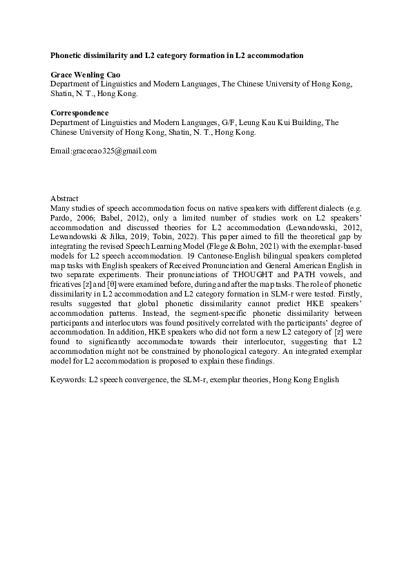(PDF) Phonetic dissimilarity and L2 category formation in L2 accommodation