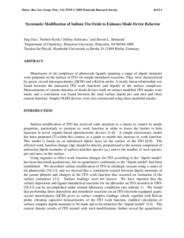 (PDF) Systematic Modification of Indium Tin Oxide to Enhance Diode ...