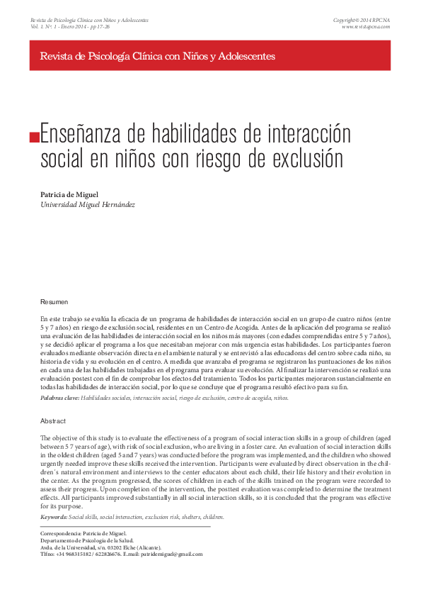 (PDF) Enseñanza de habilidades de interacción social en niños con ...