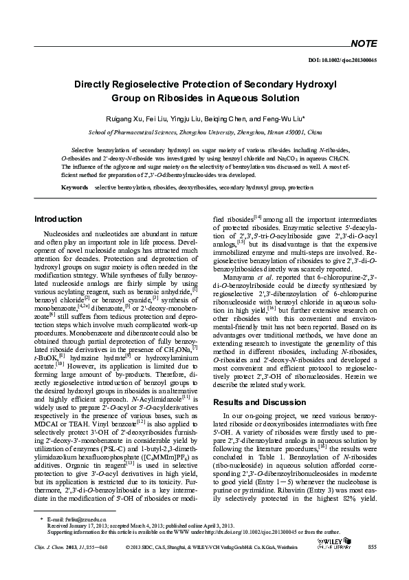 (PDF) Directly Regioselective Protection of Secondary Hydroxyl Group on ...