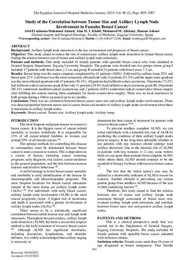 (PDF) Study of the Correlation between Tumor Size and Axillary Lymph ...
