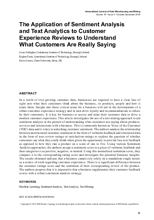 (PDF) The Application of Sentiment Analysis and Text Analytics to ...