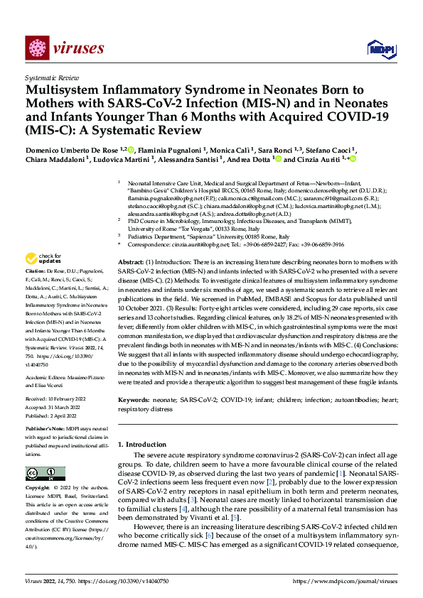(PDF) Multisystem Inflammatory Syndrome in Neonates Born to Mothers ...